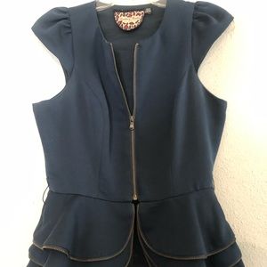 Navy Zippy Peplum Top w/ removable belt
